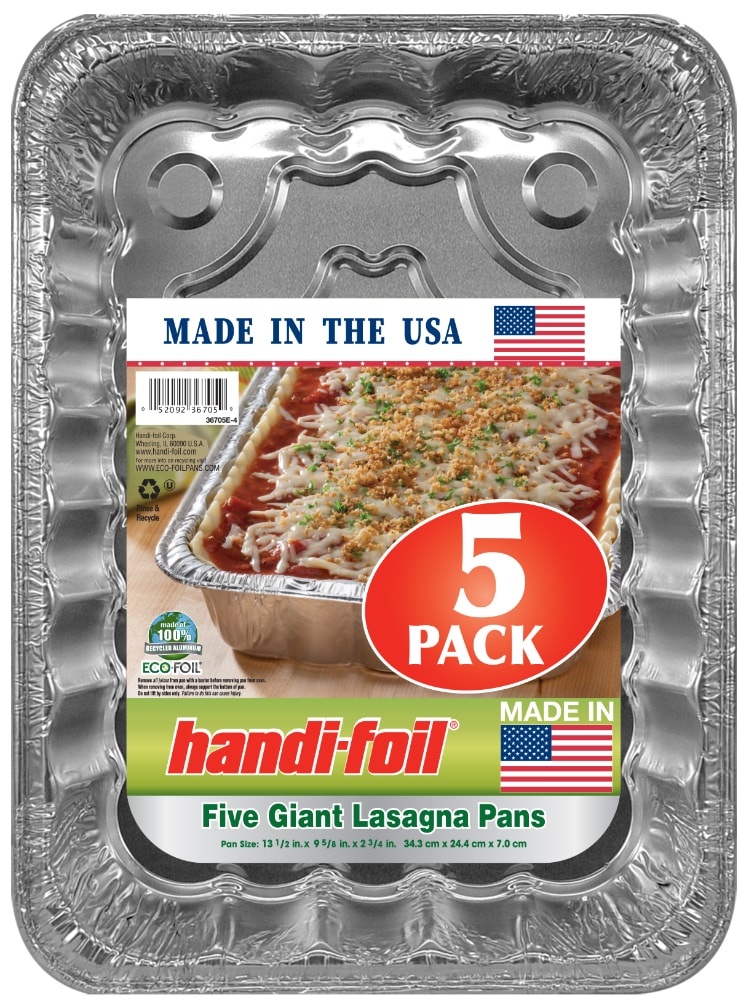 slide 1 of 8, Handi-foil Eco-Foil Lasagna Pan 5 Pack 135 X 9625 X 275 Inch, 5 ct