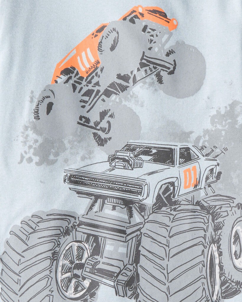slide 2 of 3, Carter's Boys Monster Truck Print 100% Cotton Long-Sleeve 4-Piece Pajamas - Blue Blue/Black 12, 4 pc