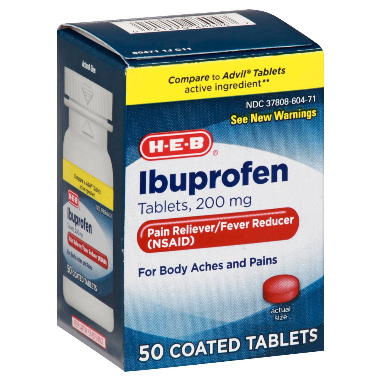 slide 1 of 1, H-E-B Ibuprofen 200 Mg Coated Tablets, 50 ct