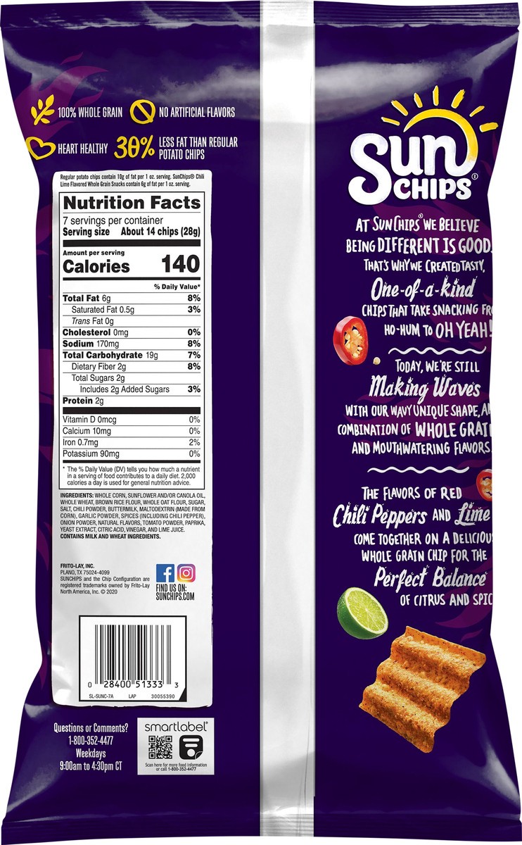 slide 2 of 4, Sun Chips Chili Limon Whole Grain Snacks, 7 oz