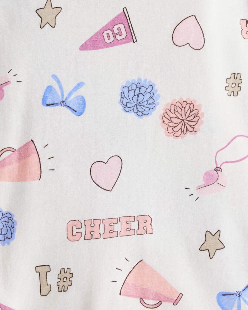 slide 2 of 4, Carter's Girls Cheerleading Print 100% Cotton Long-Sleeve 4-Piece Pajamas - White/Pink Multi 8, 4 pc