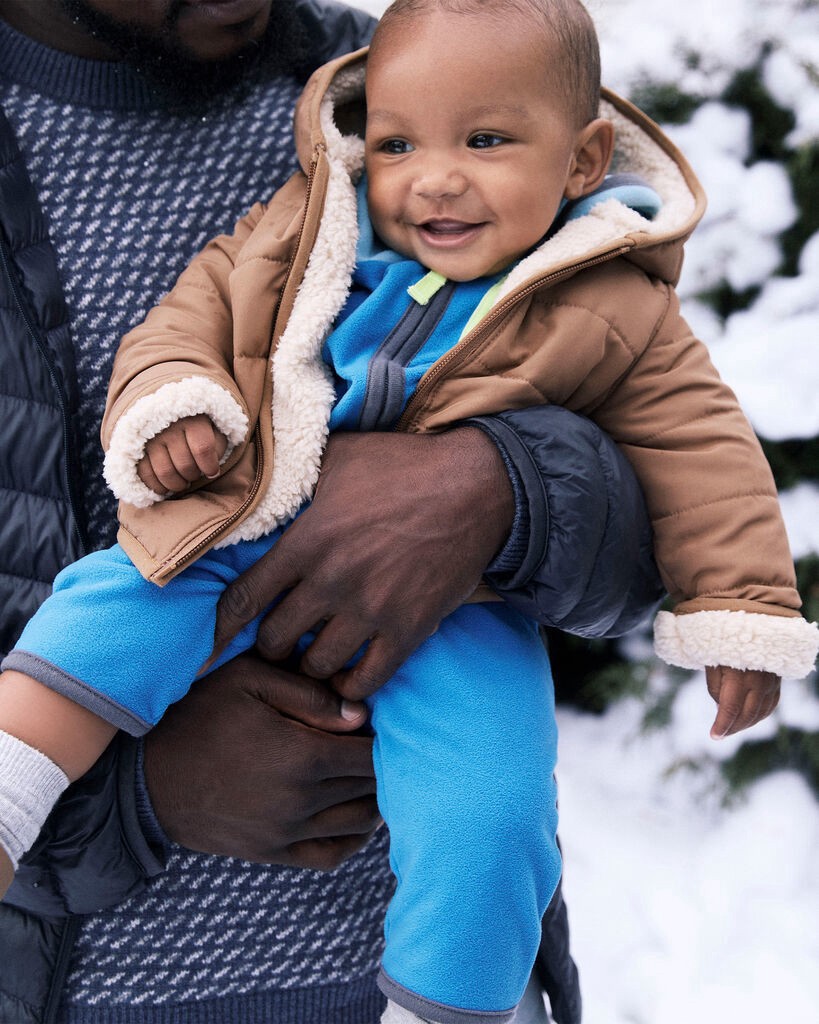 slide 3 of 3, Carter's Carters Baby Boy Color Block Fleece Long-Sleeve Jumpsuit - Blue Blue NB, 1 ct