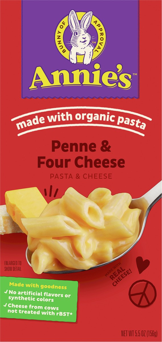 slide 5 of 9, Annie's Annie''s Four Cheese Penne Macaroni and Cheese Dinner with Organic Pasta, 5.5 OZ, 5.5 oz