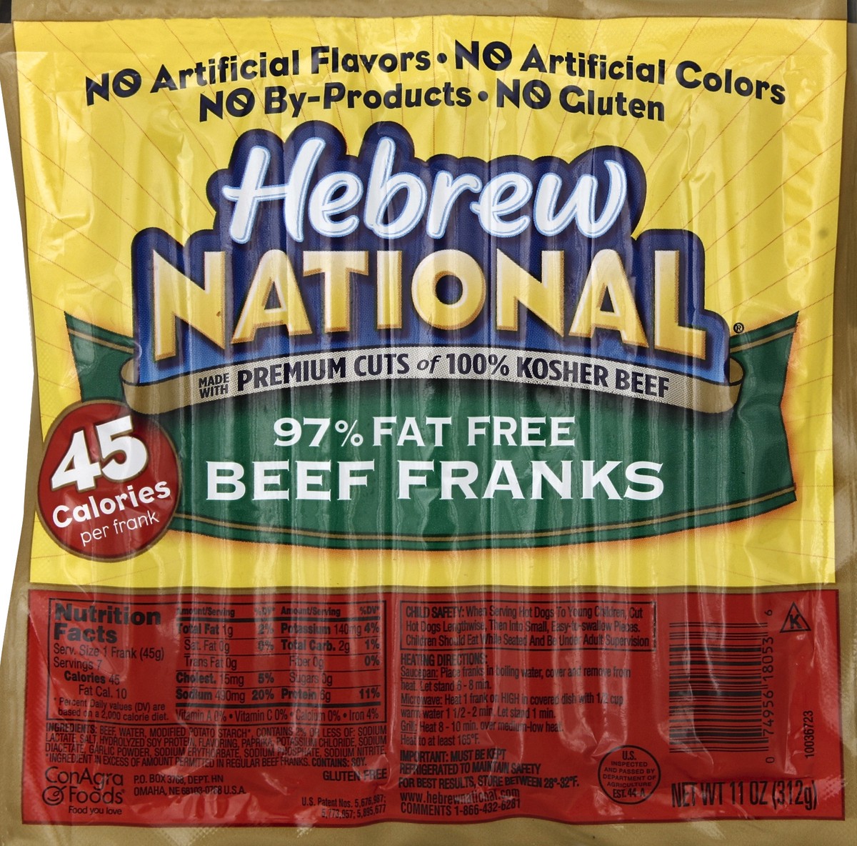 slide 5 of 5, Hebrew National 97% Fat Free Beef Franks, 7 ct; 11 oz