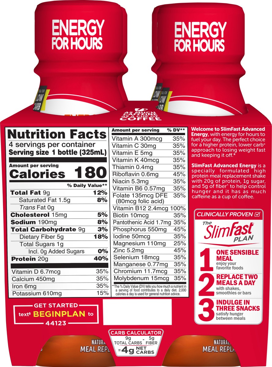 slide 2 of 7, SlimFast Advanced Energy Caramel Latte Meal Replacement Shake Pantry Friendly - 4 ct, 4 ct