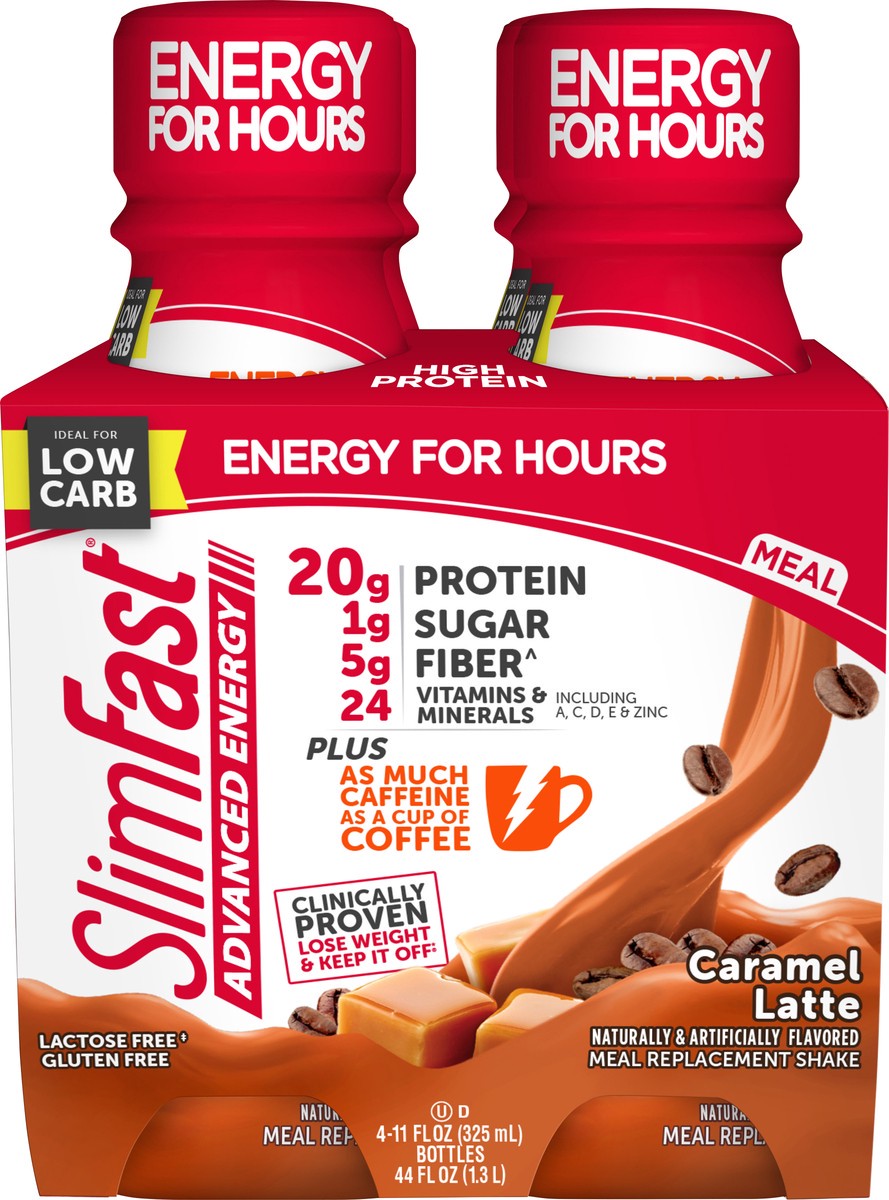 slide 3 of 7, SlimFast Advanced Energy Caramel Latte Meal Replacement Shake Pantry Friendly - 4 ct, 4 ct