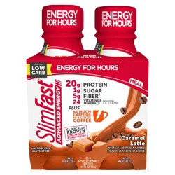 SlimFast Advanced Energy Caramel Latte Meal Replacement Shake Pantry Friendly - 4 ct