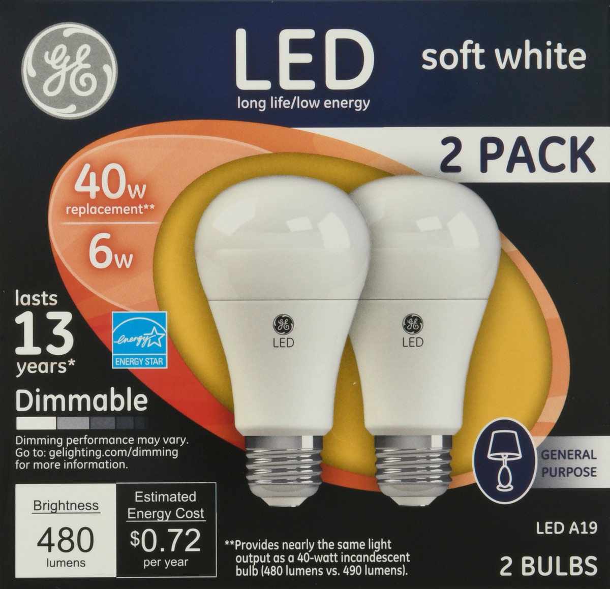 slide 1 of 9, Ge Led Soft White 6 Watts 2 Pack Light Bulb 2 2 ea Box, 2 ct