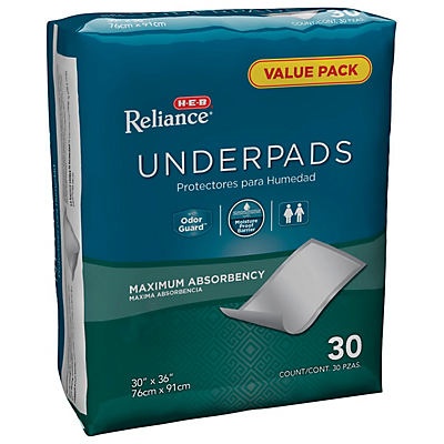 slide 1 of 1, H-E-B Reliance Underpads Value Pack, 30 ct