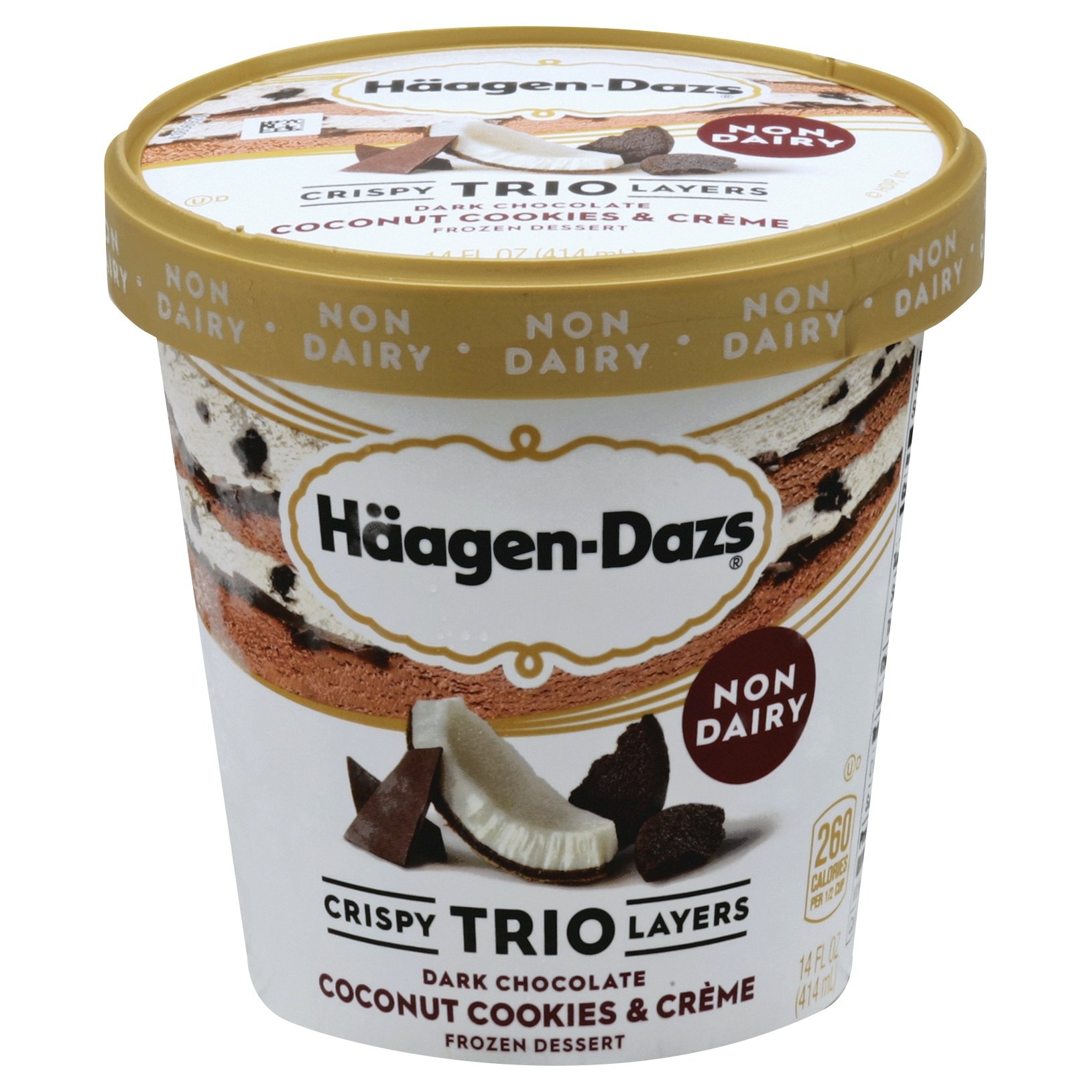 slide 1 of 7, Häagen-Dazs Non-Dairy Crispy Trio Layers Dark Chocolate Coconut Cookies & Creme Frozen Dessert, 14 fl oz