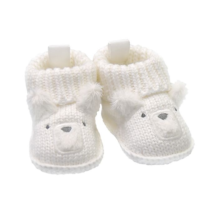 slide 1 of 1, goldbug Newborn Crochet Knit Bear Bootie - White, 1 ct