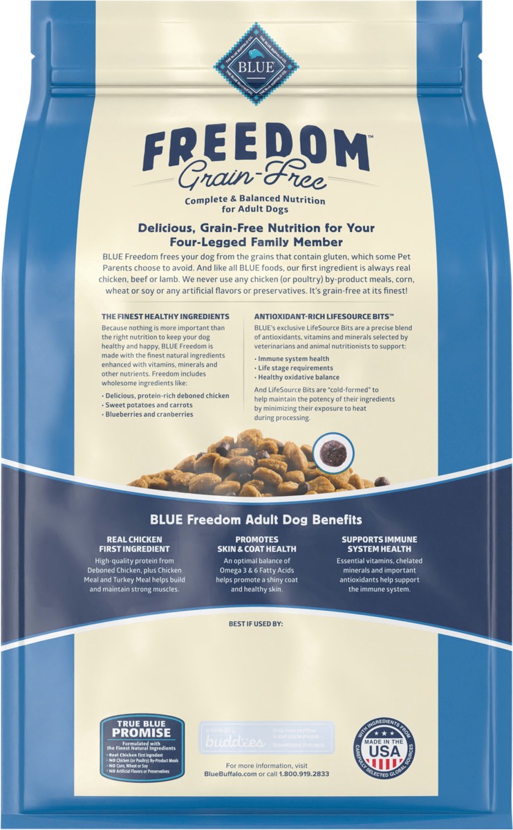 slide 4 of 12, Blue Buffalo Freedom Grain Free Natural Adult Dry Dog Food, Chicken 4-lb, 4 lb