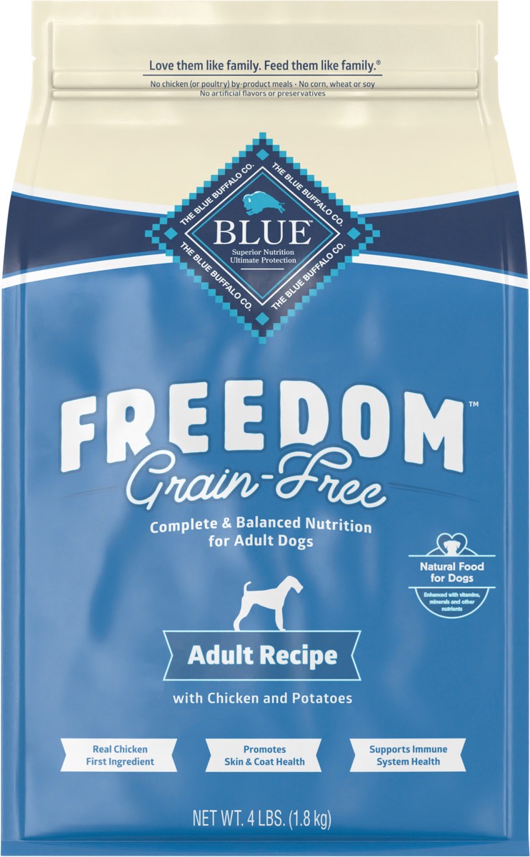 slide 5 of 12, Blue Buffalo Freedom Grain Free Natural Adult Dry Dog Food, Chicken 4-lb, 4 lb
