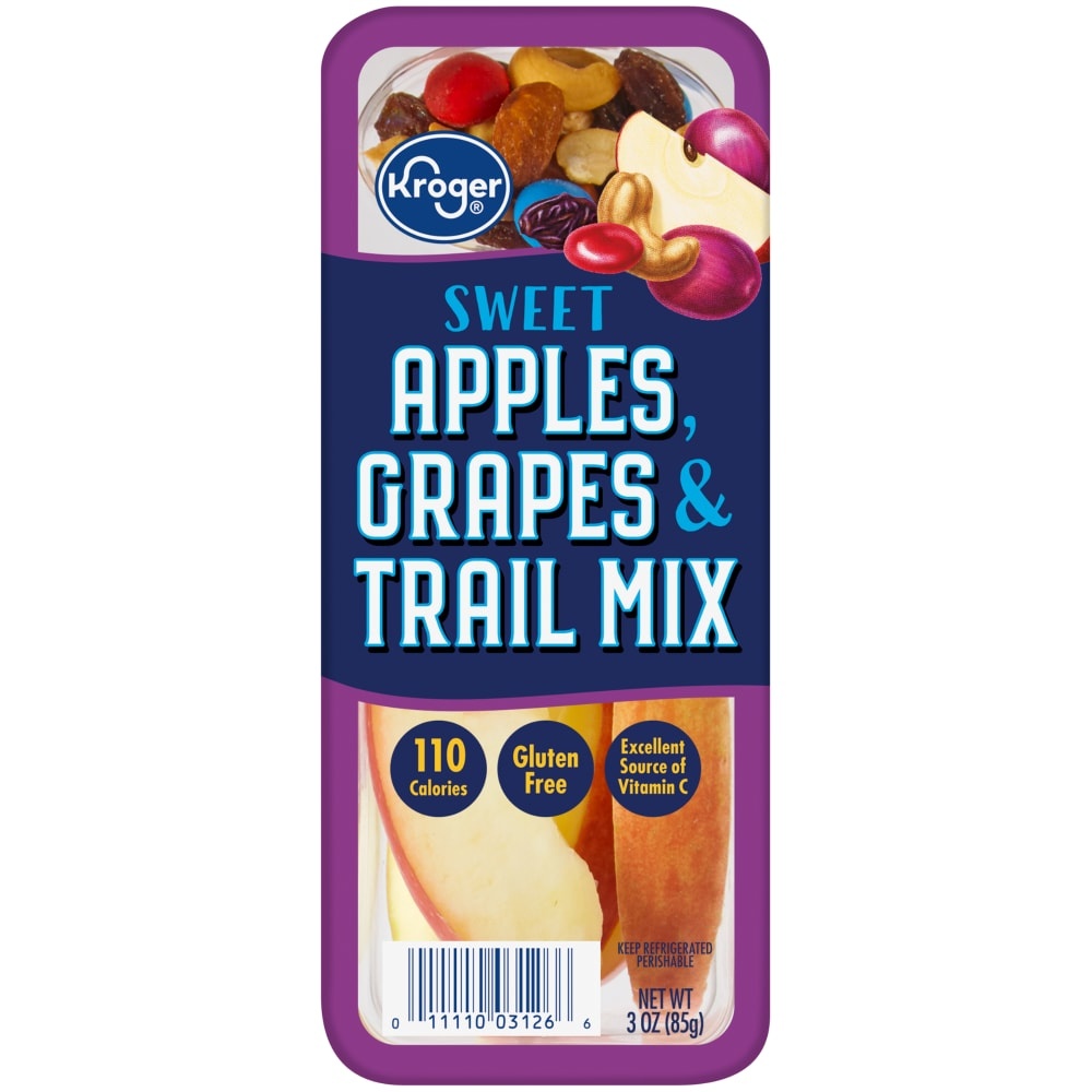 slide 1 of 1, Kroger Sweet Apples Grapes & Trail Mix Snack Tray, 2.85 oz