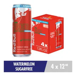 Red Bull Sugar Free Energy Drink, Watermelon, 114mg Caffeine, 12 fl oz, Pack of 4 Cans