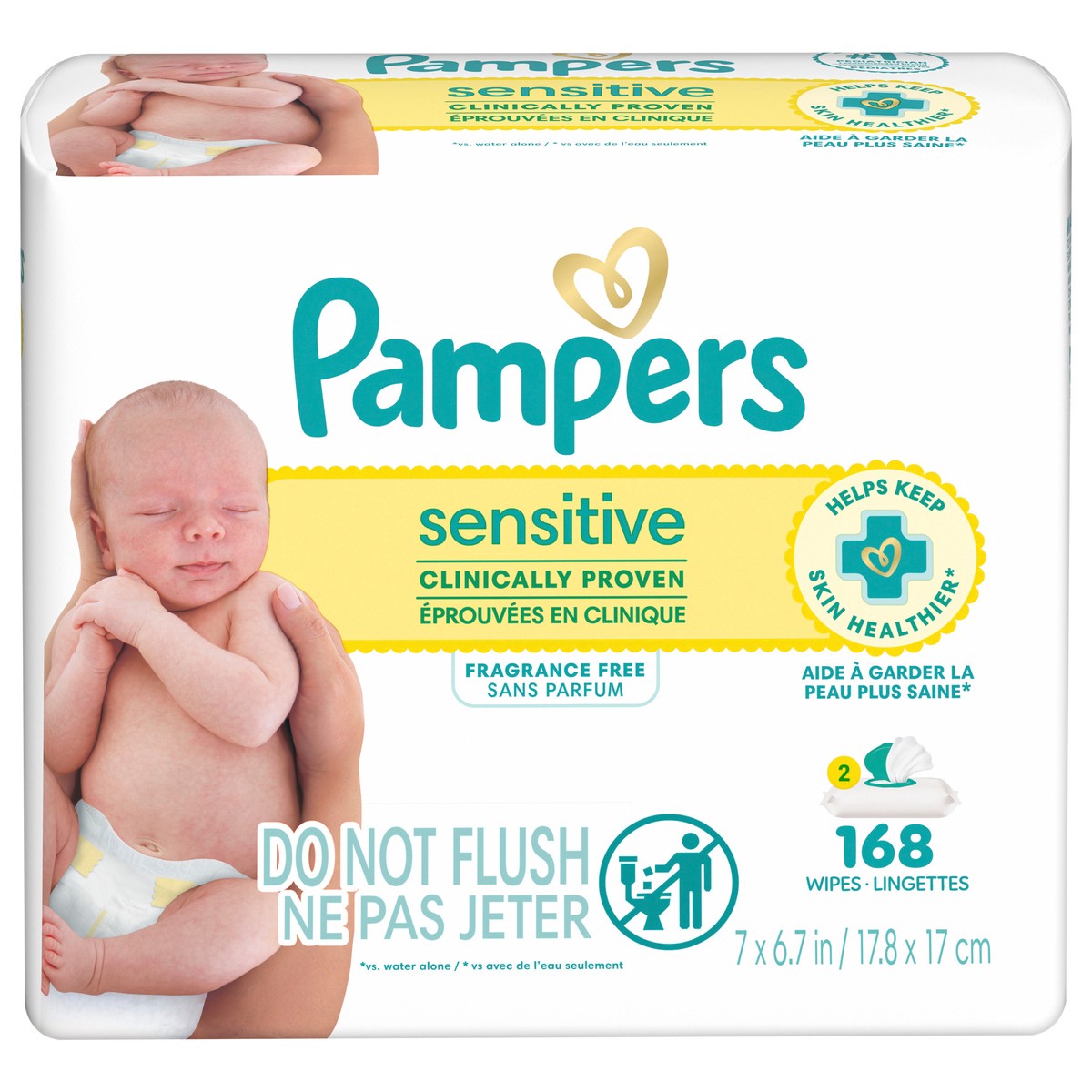 slide 1 of 3, Pampers Baby Wipes Pampers Sensitive, Clinically Proven, Fragrance Free, Water Based, Hypoallergenic Baby Wipes, 168 Baby Wipes Total (2X Flip-Top Packs), 2 ct