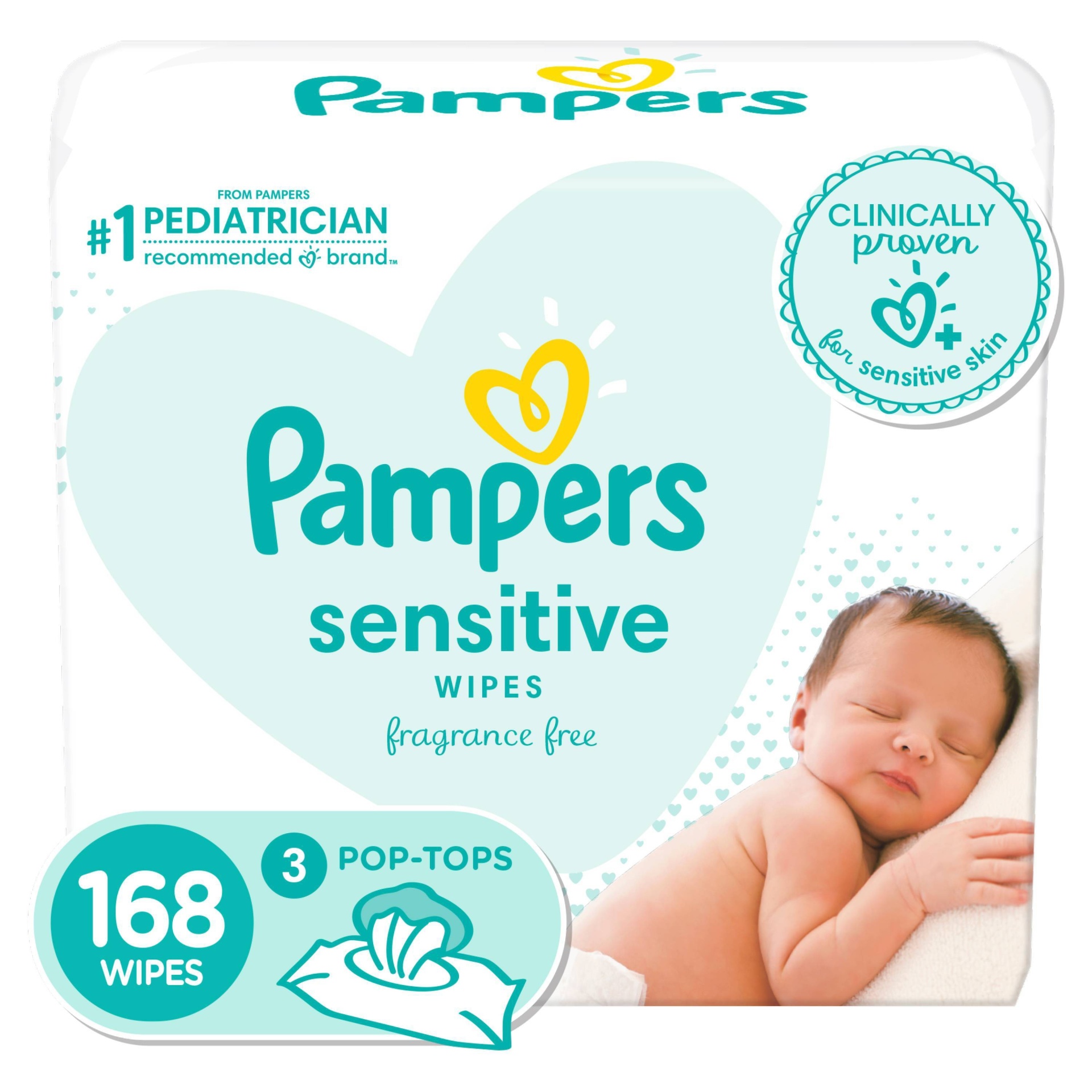 slide 1 of 3, Pampers Sensitive Baby Wipes, 168 ct