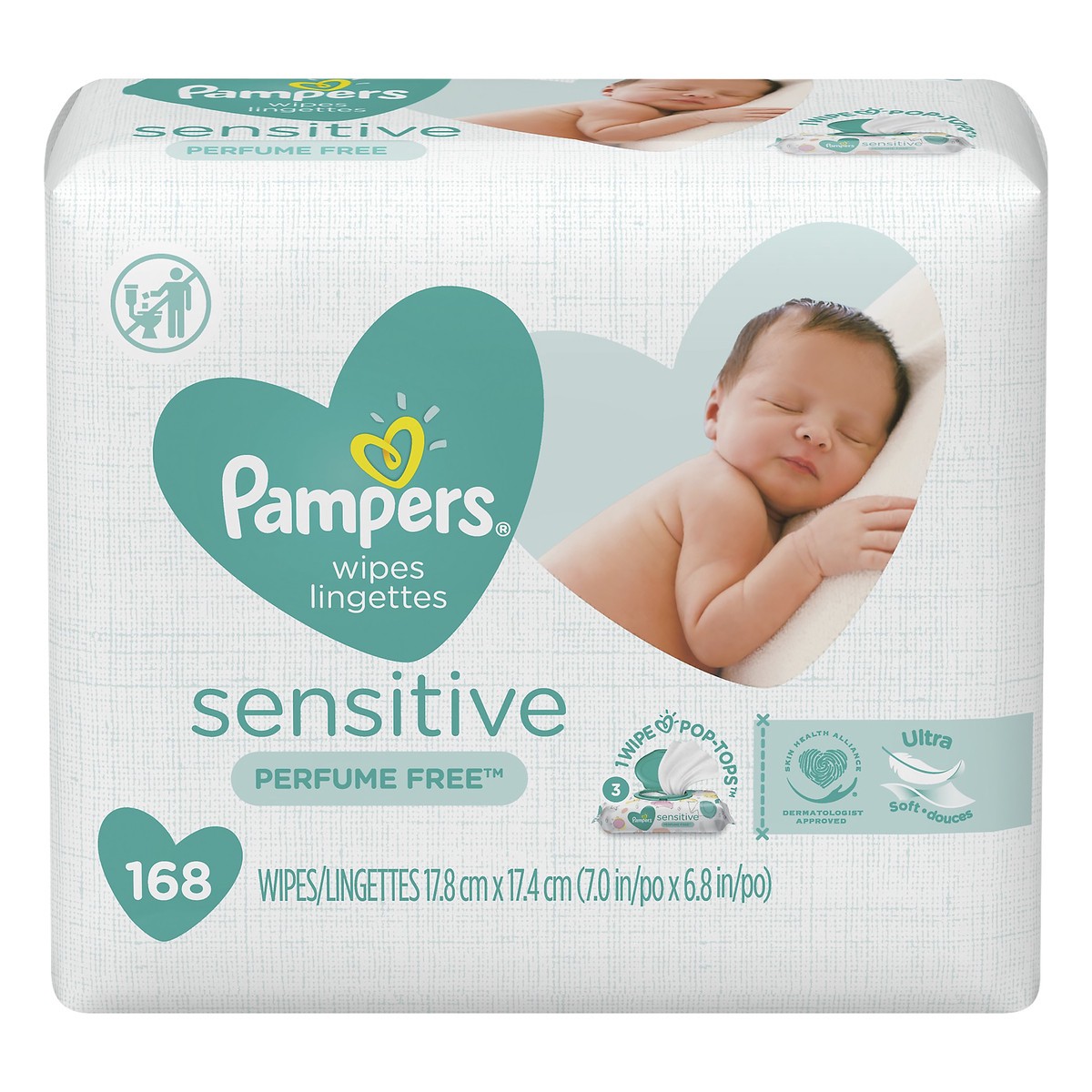slide 1 of 1, Pampers Baby Wipes Sensitive Perfume Free 3X Pop-Top Packs 168 Count, 168 ct