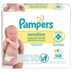 Baby Wipes Pampers Sensitive, Clinically Proven, Fragrance Free, Water Based, Hypoallergenic Baby Wipes, 168 Baby Wipes Total (2X Flip-Top Packs)