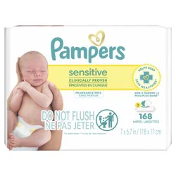 Baby Wipes Pampers Sensitive, Clinically Proven, Fragrance Free, Water Based, Hypoallergenic Baby Wipes, 168 Baby Wipes Total (2X Flip-Top Packs)