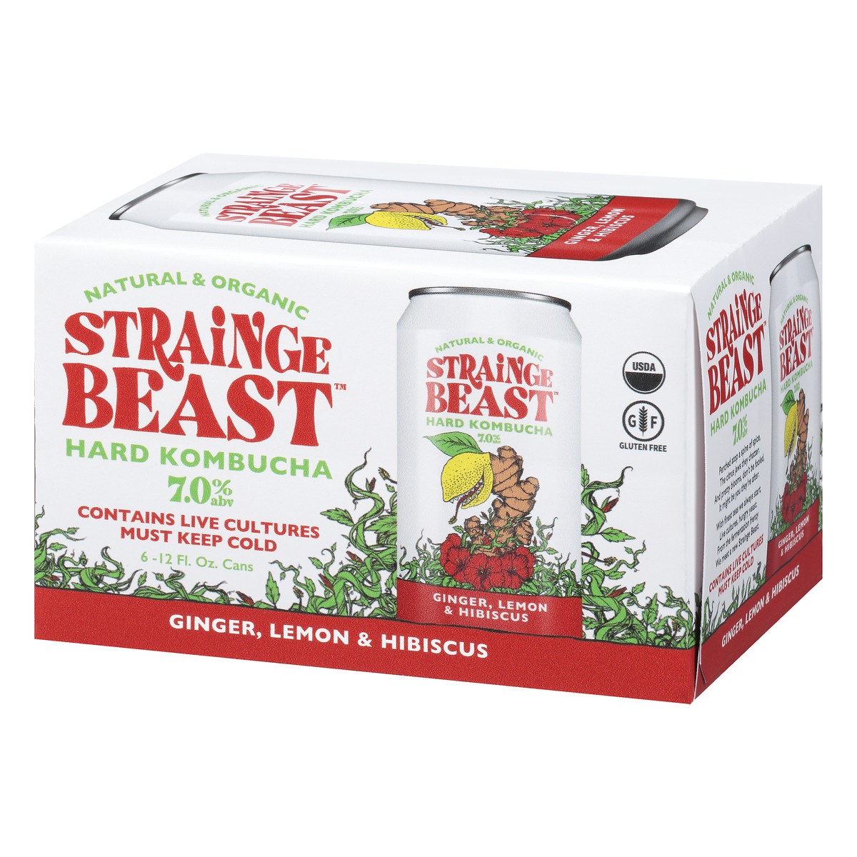 slide 6 of 10, Ginger, Lemon & Hibiscus Hard Kombucha 6 Pack (12oz Cans), 12 oz
