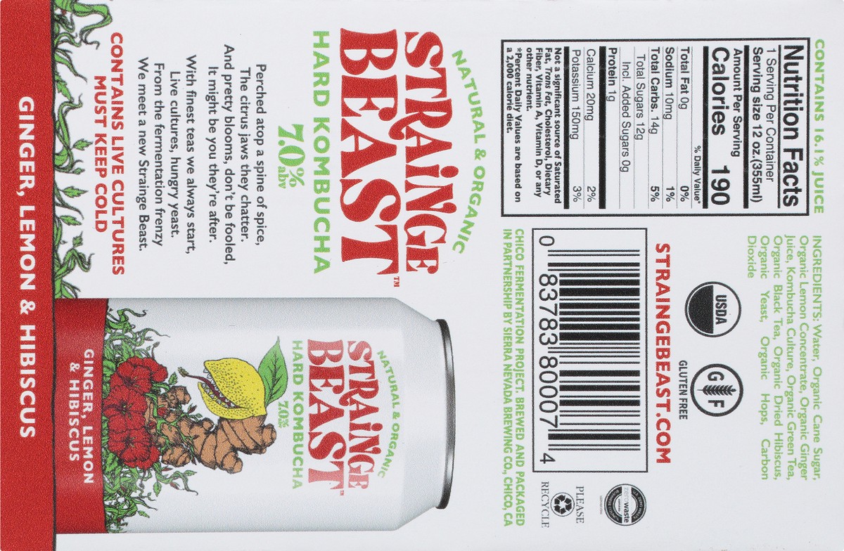 slide 3 of 10, Ginger, Lemon & Hibiscus Hard Kombucha 6 Pack (12oz Cans), 12 oz