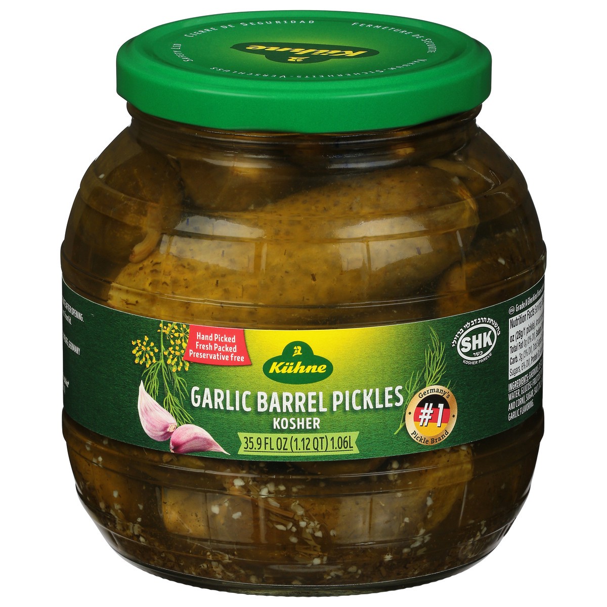 slide 1 of 11, Kuhne Kühne Garlic Barrel Pickles, 35.9 oz