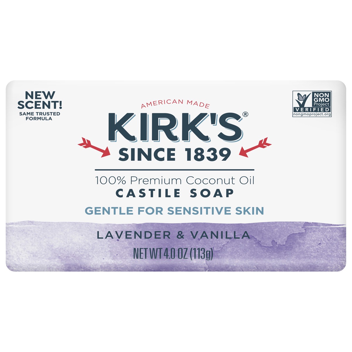 slide 2 of 2, Kirk's Castile Bar Soap for Men, Women & Children - Made with Premium Coconut Oil, Sensitive Skin Formula, Vegan, Non GMO, Lavender & Vanilla, 4 oz. Bar., 4 oz