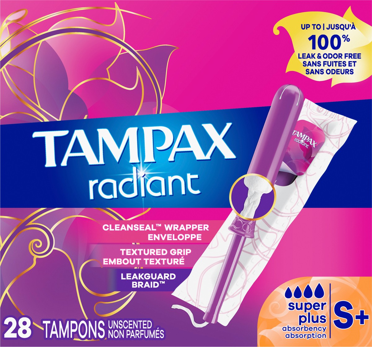 slide 3 of 3, Tampax Radiant Super Plus Absorbency Tampons - 28ct, 28 ct