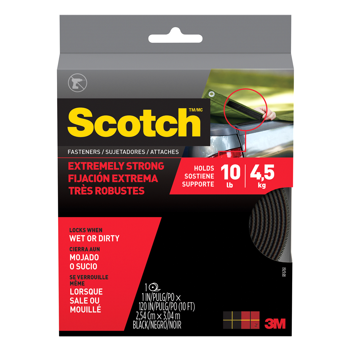 slide 1 of 6, Scotch Extreme Fasteners, Black, 1 in x 10 ft