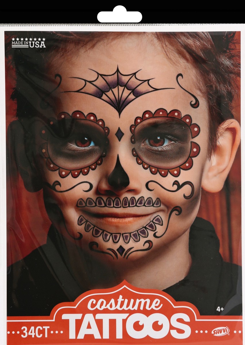 slide 1 of 7, Savvi Day Of The Dead Kids Tattoos, 34 ct