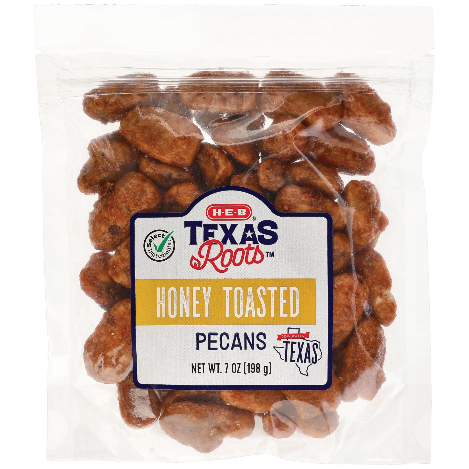 slide 1 of 1, H-E-B Texas Roots Honey Toasted Pecans, 7 oz