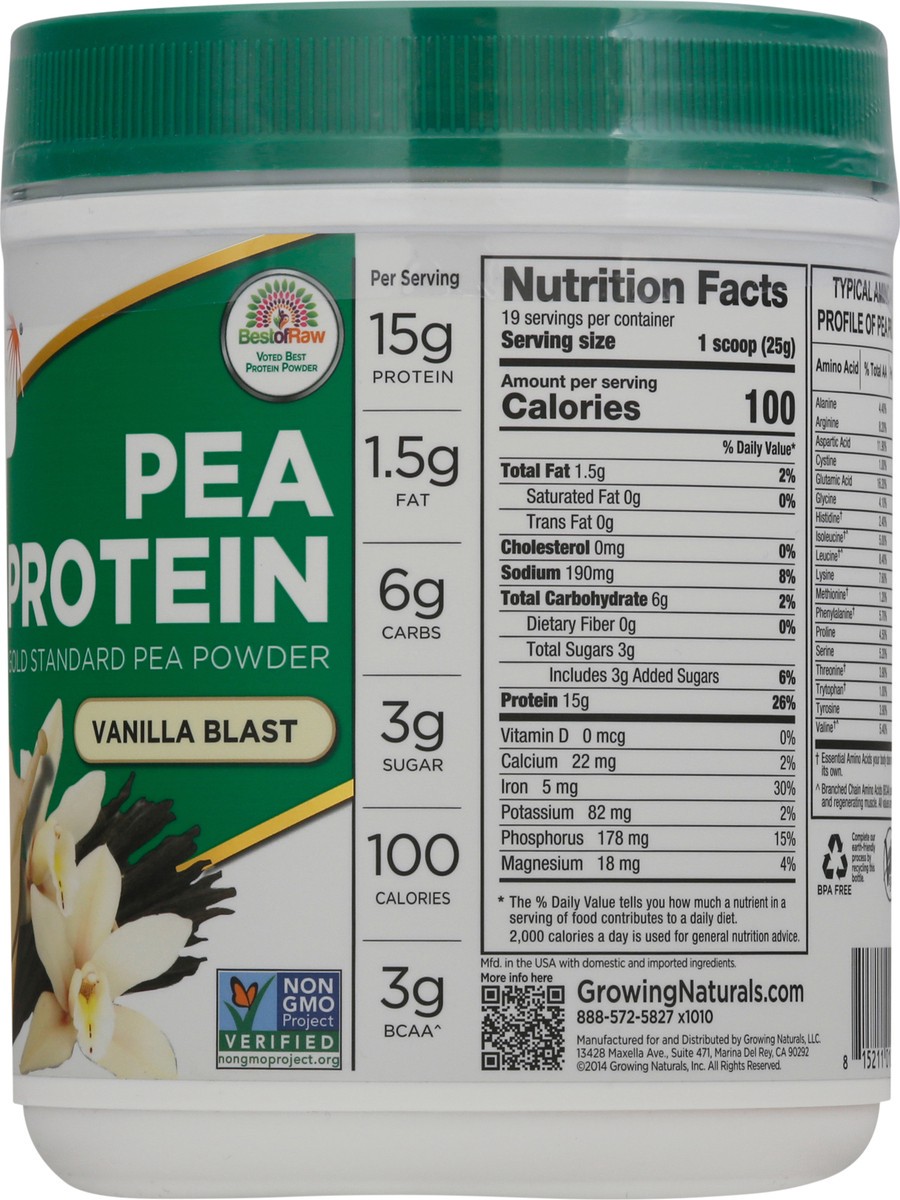 slide 10 of 14, Growing Naturals Gold Standard Vanilla Blast Pea Protein Powder 16.7 oz, 16.7 oz