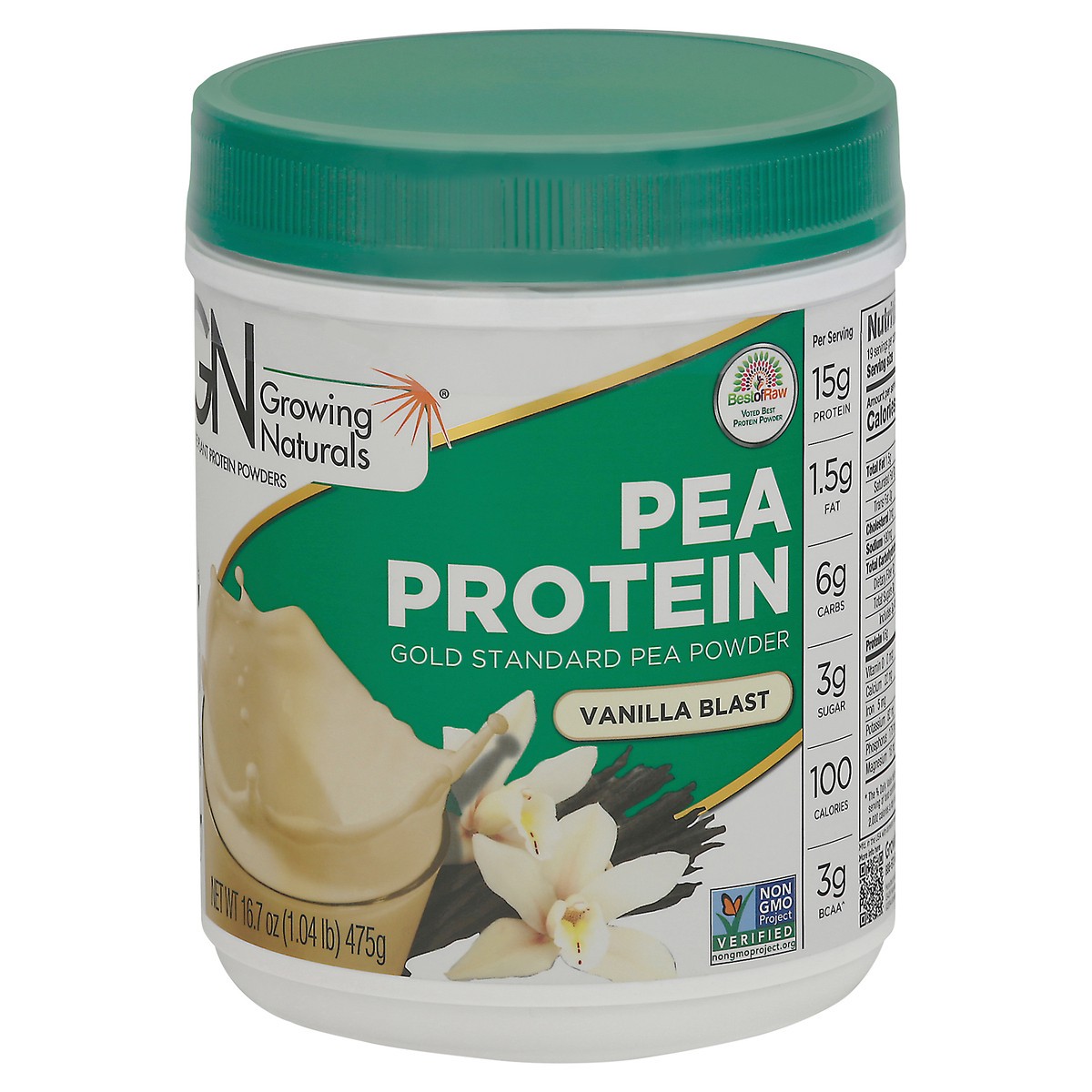 slide 6 of 14, Growing Naturals Gold Standard Vanilla Blast Pea Protein Powder 16.7 oz, 16.7 oz