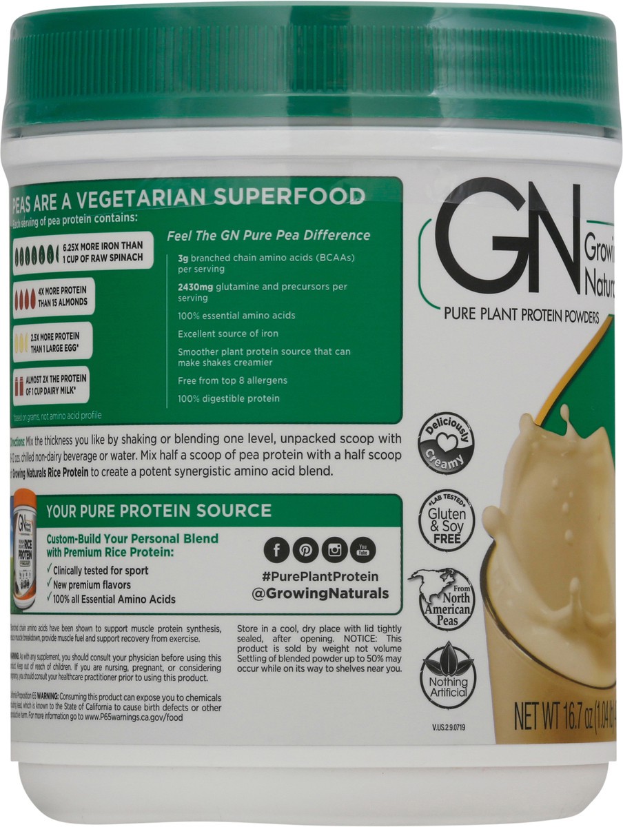 slide 13 of 14, Growing Naturals Gold Standard Vanilla Blast Pea Protein Powder 16.7 oz, 16.7 oz