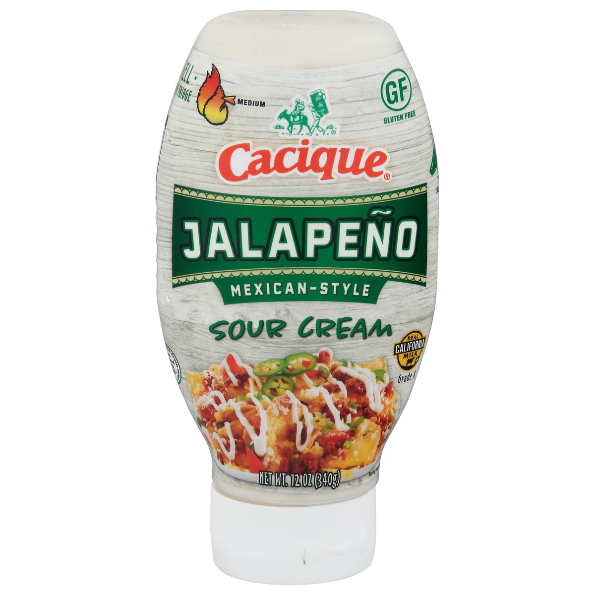 slide 1 of 9, Cacique Medium Mexican-Style Jalapeno Sour Cream 12 oz, 12 oz