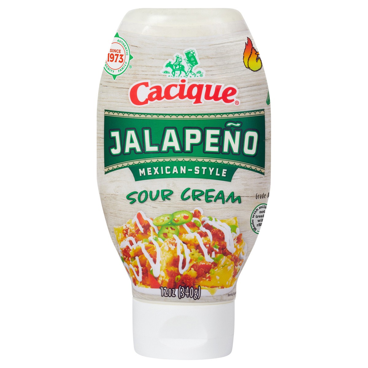 slide 1 of 9, Cacique Jalapeno Mexican-Style Sour Cream 12 oz, 12 oz