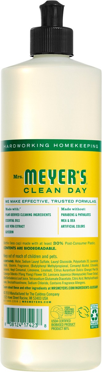 slide 3 of 3, Mrs. Meyer's Clean Day Liquid Dish Soap, Honeysuckle Scent, 16 Ounce Bottle, 16 fl oz