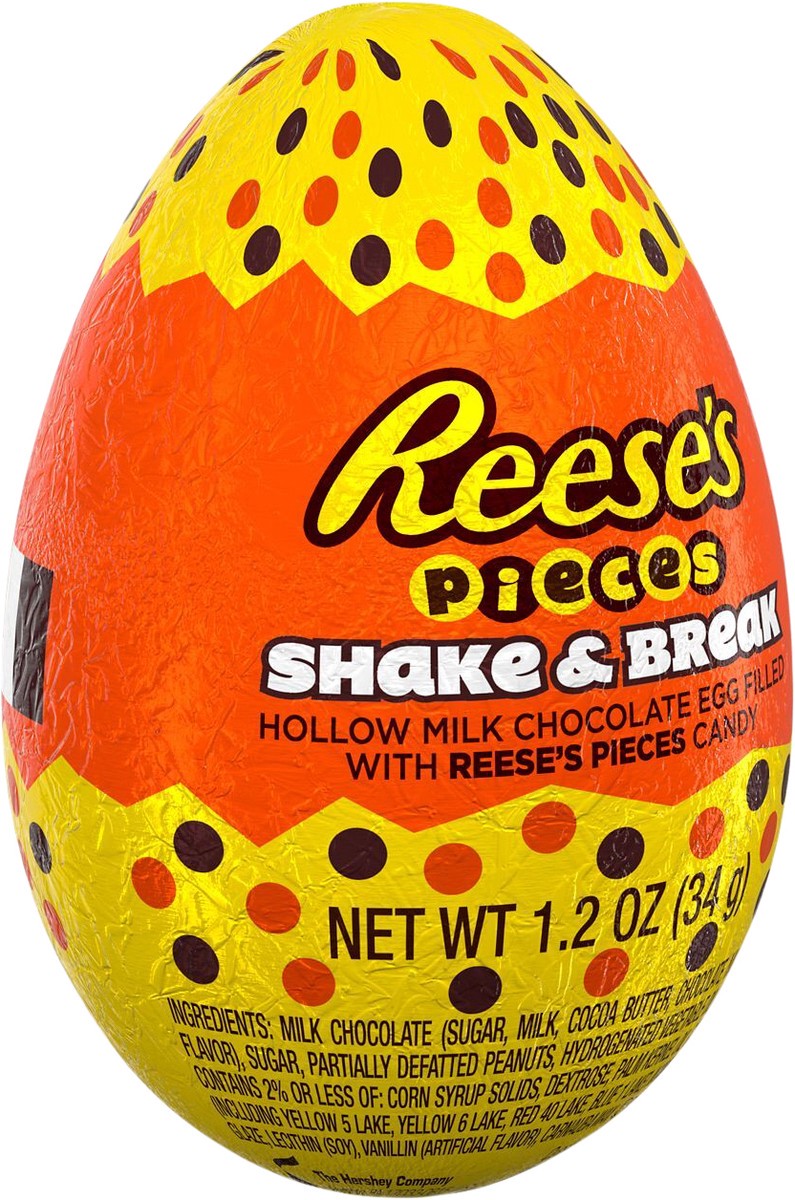 slide 2 of 3, Reese's REESE'S PIECES Shake & Break Milk Chocolate Egg Filled with REESE'S PIECES Candy, Easter, 1.2 oz, Egg, 1.2 oz