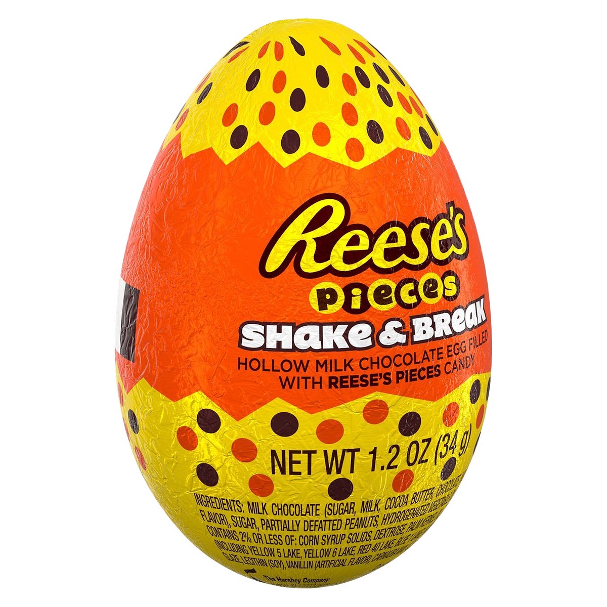 slide 1 of 3, Reese's REESE'S PIECES Shake & Break Milk Chocolate Egg Filled with REESE'S PIECES Candy, Easter, 1.2 oz, Egg, 1.2 oz