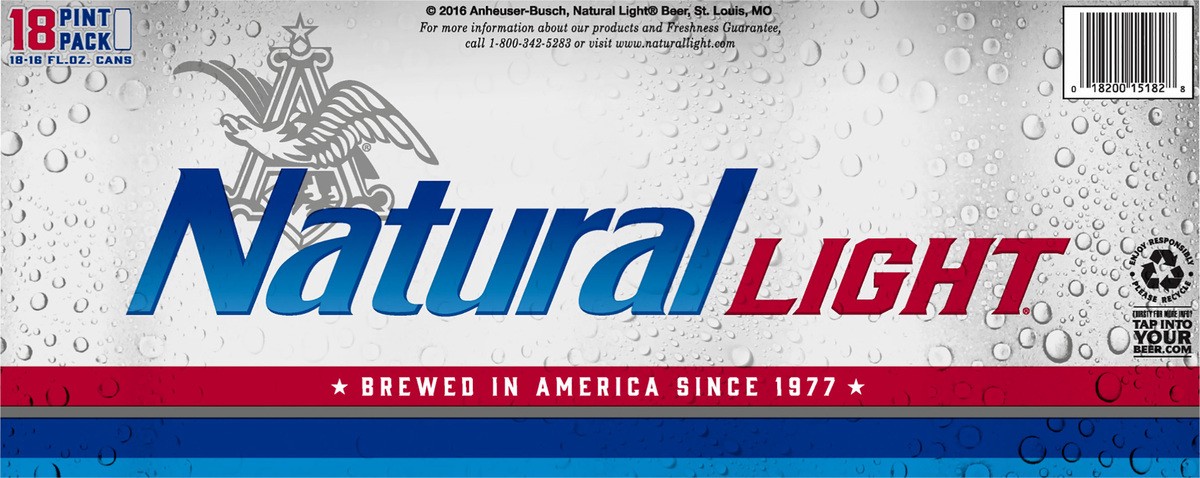 slide 5 of 8, Natural Light Beer, 18 Pack 16 fl. oz. Cans, 4.2% ABV, 18 ct; 16 oz