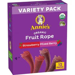 Annie's Organic Fruit Rope Variety Pack, Strawberry and Mixed Berry, Made With Real Fruit, 8.04 oz