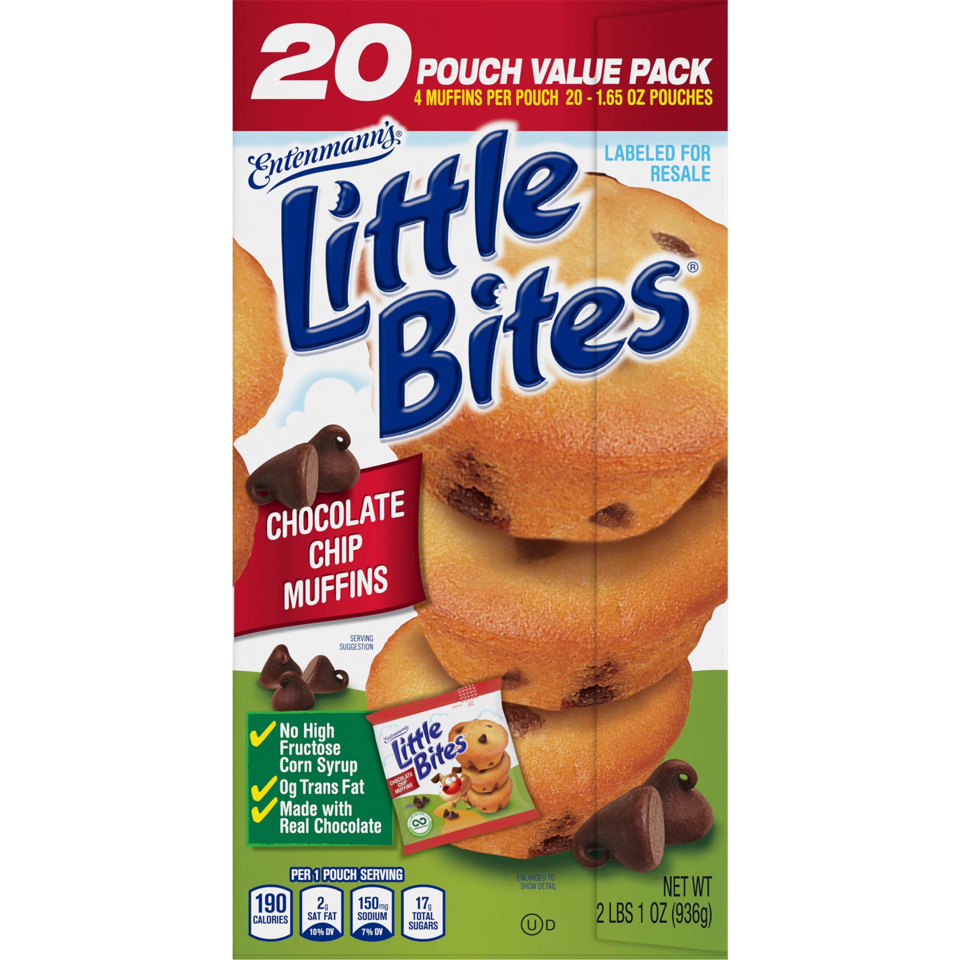 slide 2 of 5, Entenmann's Little Bites Chocolate Chip Muffins, 20 packs, Mini Muffins, 33 oz Multipack, 20 ct