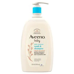 Aveeno Baby Daily Moisture Gentle Bath Wash & Shampoo with Natural Oat Extract, Hypoallergenic, Tear-Free & Paraben-Free Formula For Sensitive Hair & Skin, Lightly Scented, 33 fl. oz
