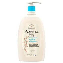 Aveeno Baby Daily Moisture Gentle Bath Wash & Shampoo with Natural Oat Extract, Hypoallergenic, Tear-Free & Paraben-Free Formula For Sensitive Hair & Skin, Lightly Scented, 33 fl. oz