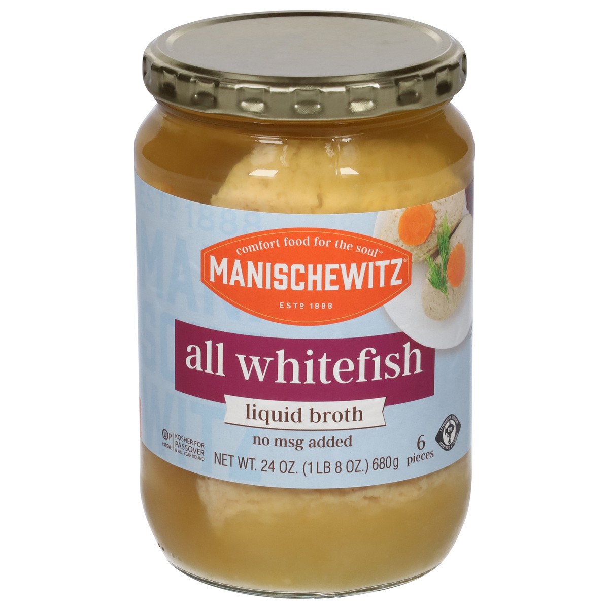 slide 1 of 9, Manischewitz All Whitefish In Liquid Broth, 24 oz