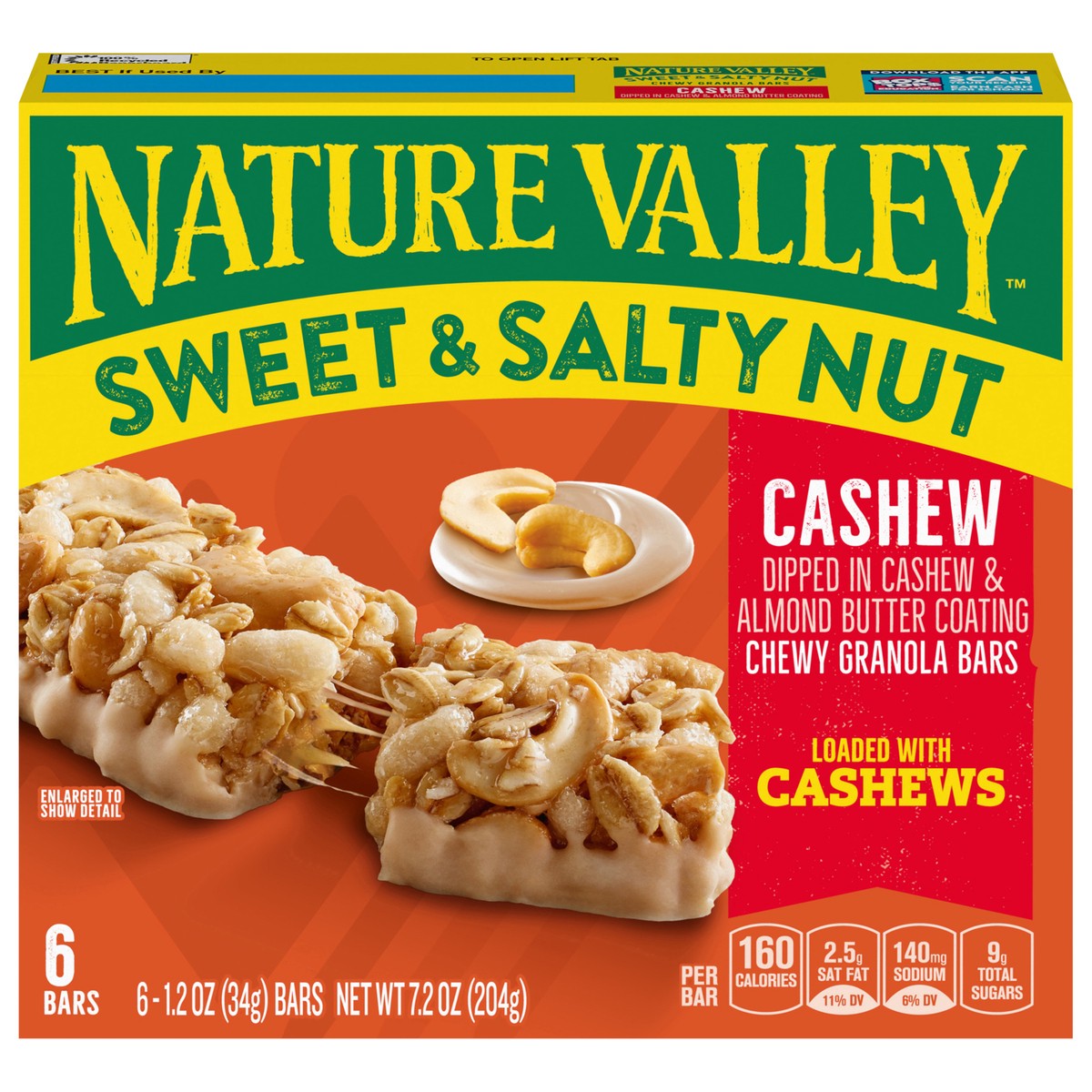 slide 1 of 13, Nature Valley Granola Bars, Sweet and Salty Nut, Cashew, 6 Bars, 7.2 OZ, 6 ct