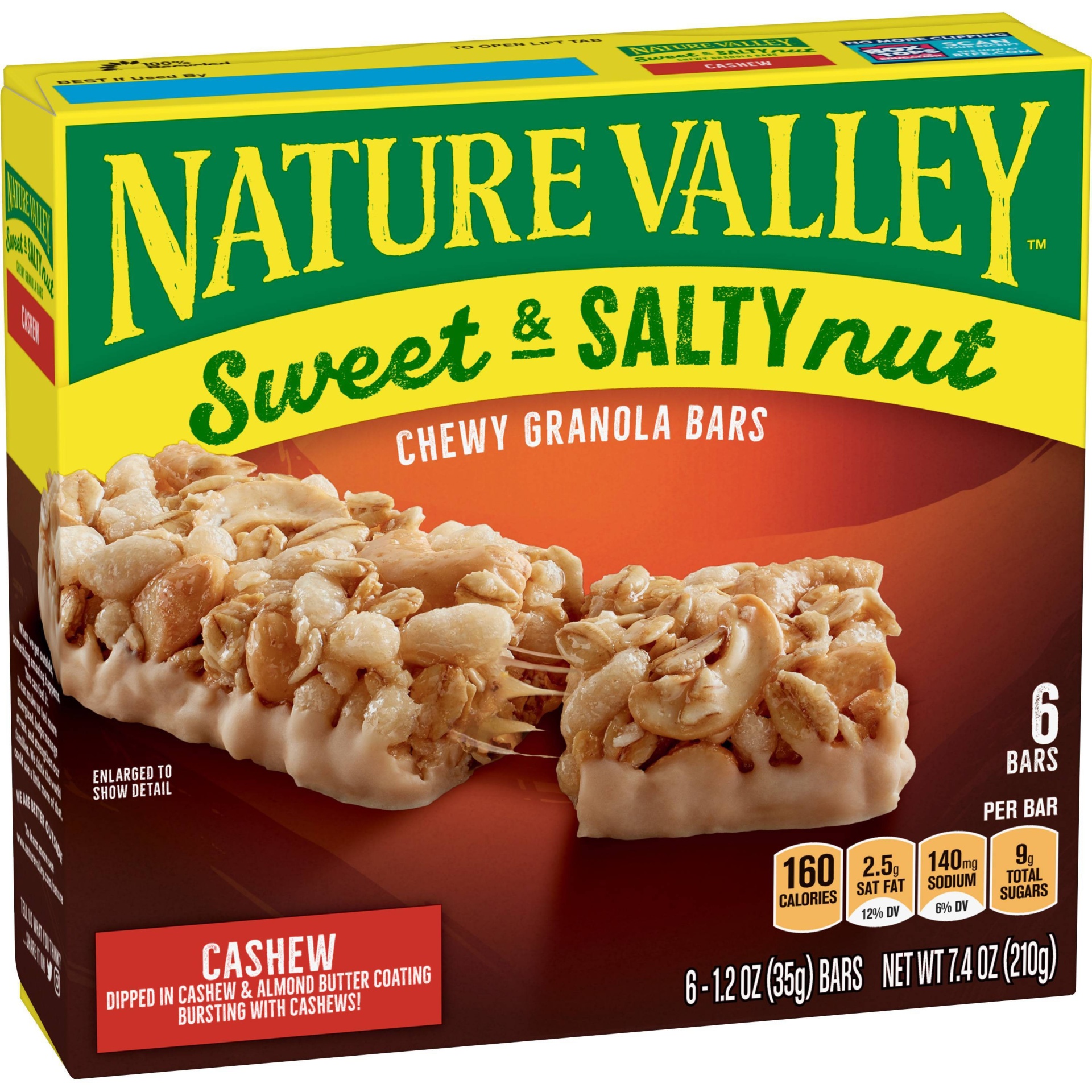 slide 1 of 3, Nature Valley Granola Bars, Sweet and Salty Nut, Cashew, 6 Bars, 6 ct