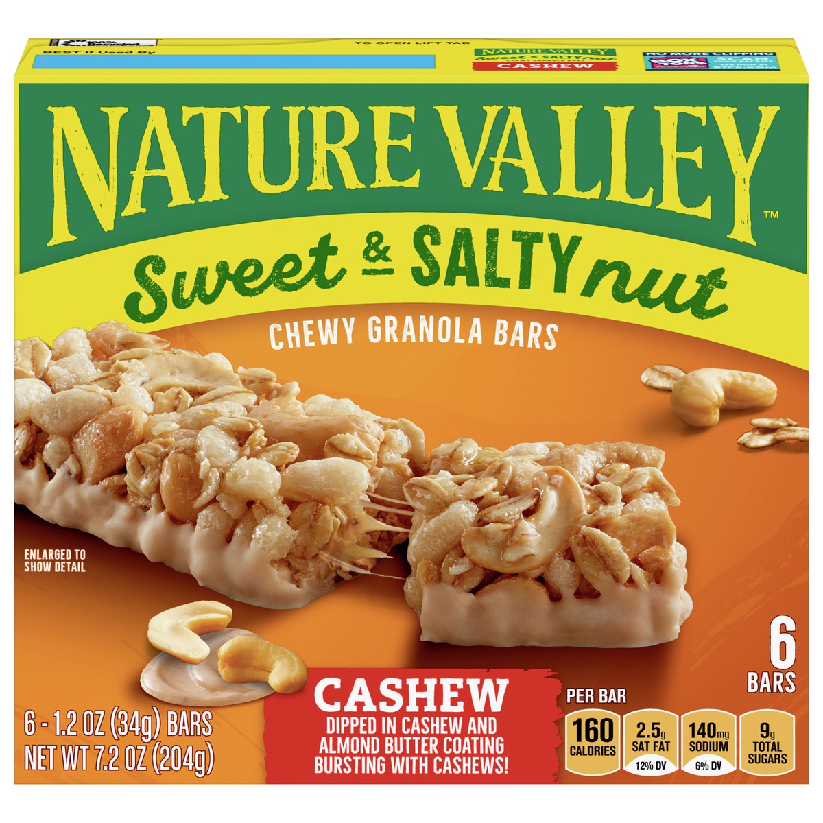 slide 10 of 13, Nature Valley Granola Bars, Sweet and Salty Nut, Cashew, 6 Bars, 7.2 OZ, 6 ct