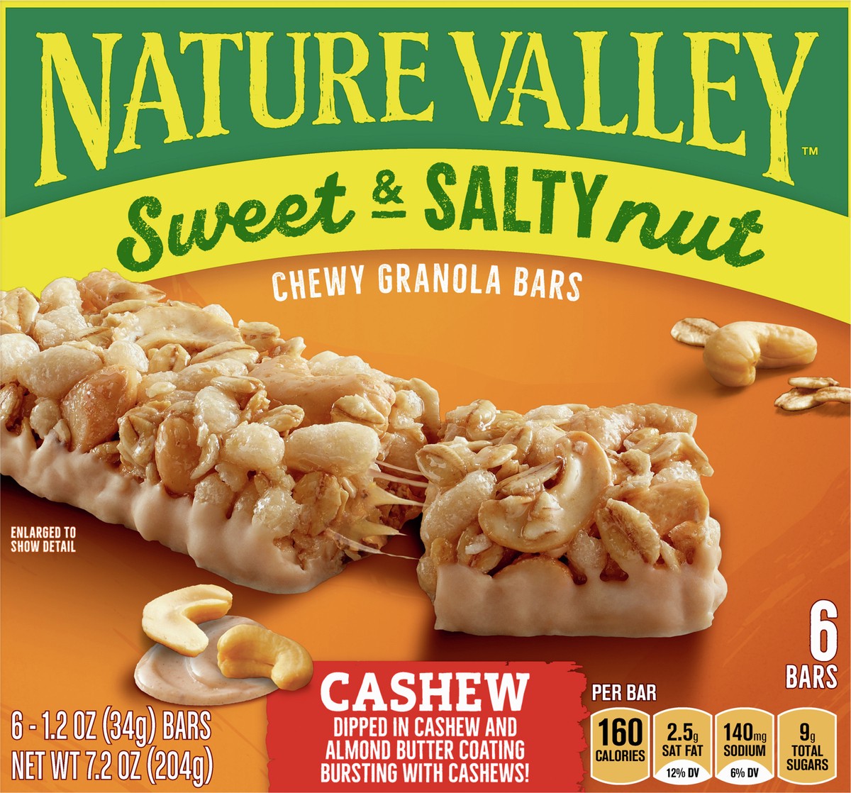 slide 12 of 13, Nature Valley Granola Bars, Sweet and Salty Nut, Cashew, 6 Bars, 7.2 OZ, 6 ct